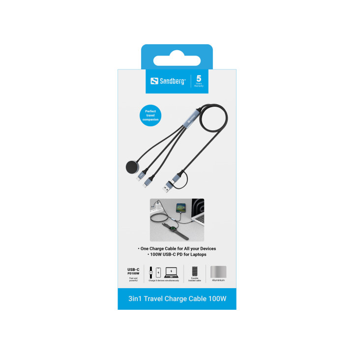 Sandberg 3in1 Travel Charge Cable 100W