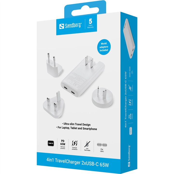Sandberg 4in1 TravelCharger 65W White