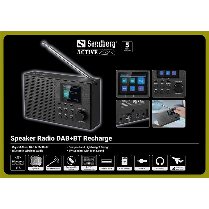 Sandberg Speaker Radio DAB+BT Recharge