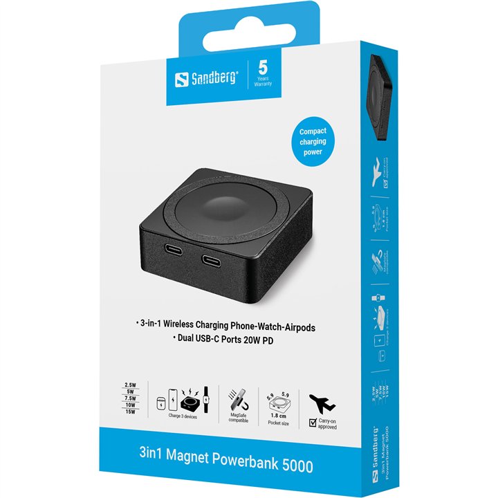 Sandberg 3in1 Magnet Powerbank 5000