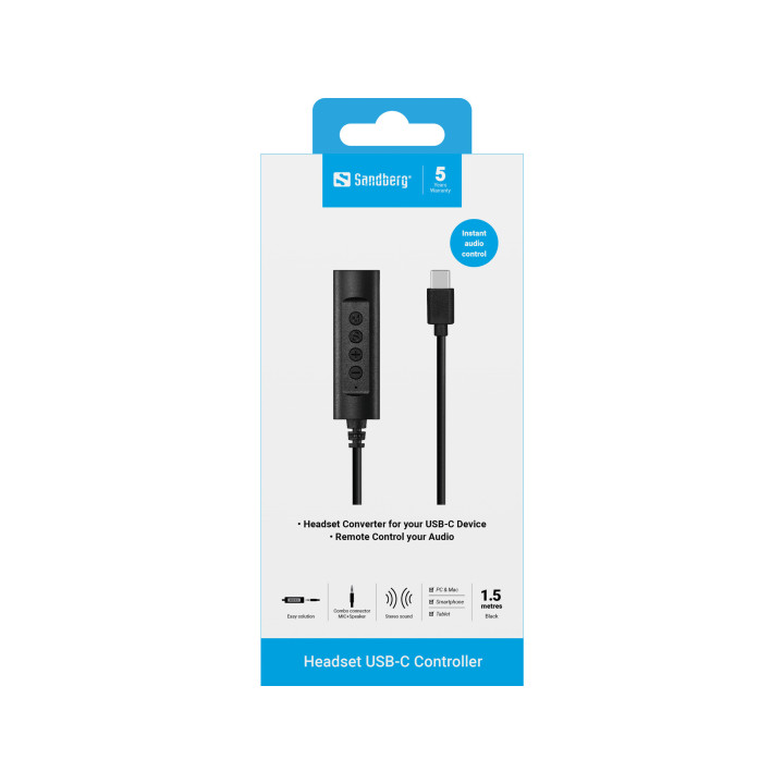 Sandberg Headset USB-C Controller, 1.5m