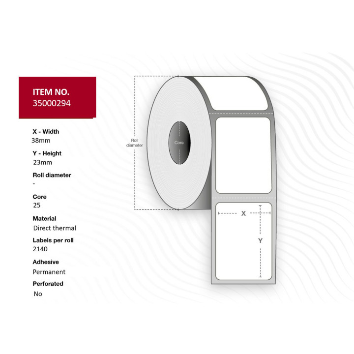 Capture Label 38x23 - Core 25. White.
